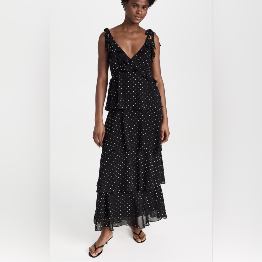 Wayf Black and White Polka Dot Ruffle Dress